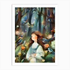 Luxmango Acrylic Art Style Girl In Forest2 Art Print