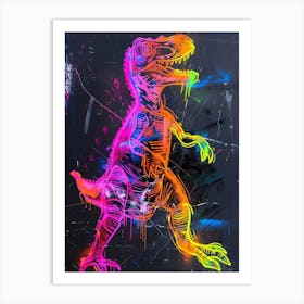 Neon Rainbow T Rex Paint Drip Art Print