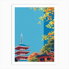 Shitenno Ji Temple Osaka 3 Colourful Illustration Art Print