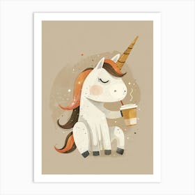 Unicorn Drinking A Coffee Muted Pastels Art Print