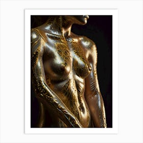 Gilded Reawakening: Reinterpretation Of Maria, the iconic robot from Fritz Lang's 1927 film "Metropolis" Art Print