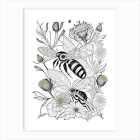 Bees 2 William Morris Style Art Print