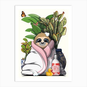 Baby Sloth In Bath Towel, in the Bathroom Art Print
