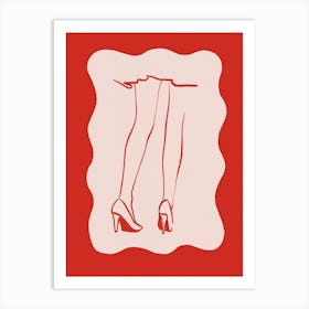 Woman's Legs. Whimsical Pink with Red Line Art. Coquette Art Print