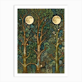 William Morris Style Moonlight In The Forest 1 Art Print