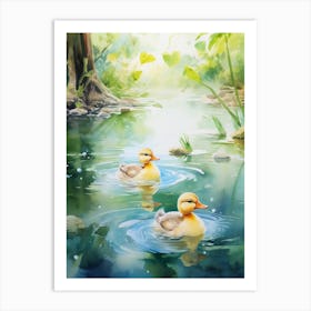 Ducklings Swimming Along 1 Art Print