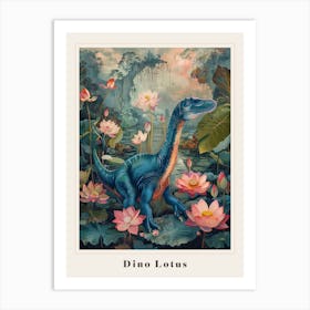 Dinosaur With Lotus Flowers Painting 1 Poster Art Print