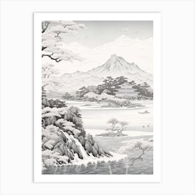 The Ogasawara Islands In Tokyo, Ukiyo E Black And White Line Art Drawing 2 Art Print