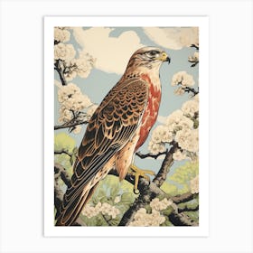 Vintage Bird Linocut Hawk 1 Art Print