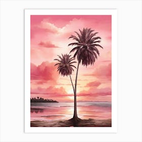 Pink Palm Tree Sunset Art Print Art Print