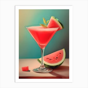 Watermelon Daiquiri Cocktail With One Slice Of Watermelon Art Print