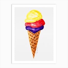 Ice Cream Cone Watercolor Artwork Art Print