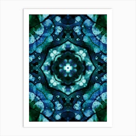 Blue And Green Watercolor Flower Pattern Art Print