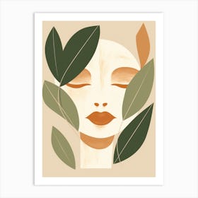 Woman'S Face With Leaves 2 Art Print