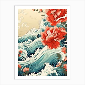 Great Wave With Orchid Flower Drawing In The Style Of Ukiyo E 2 Art Print