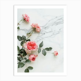 Pink Roses On Marble Art Print