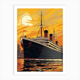 Titanic Ship Sunset Pop Art Illustration 1 Art Print