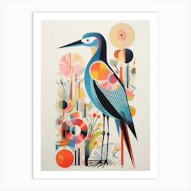 Colourful Scandi Bird Great Blue Heron 1 Art Print