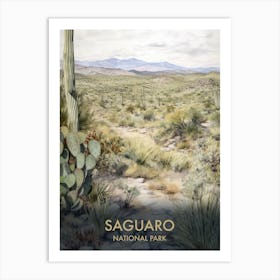 Saguaro National Park Watercolour Vintage Travel Poster 3 Art Print