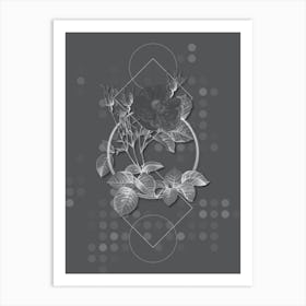 Vintage White Rose of York Botanical with Line Motif and Dot Pattern in Ghost Gray n.0340 Art Print