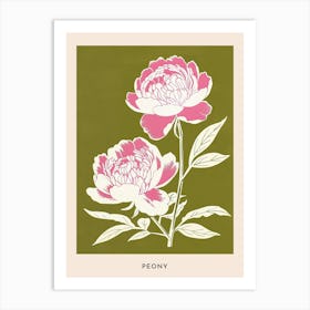 Pink & Green Peony 1 Flower Poster Art Print