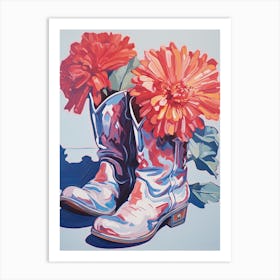 A Painting Of Cowboy Boots With Red Flowers, Fauvist Style, Still Life 4 Art Print