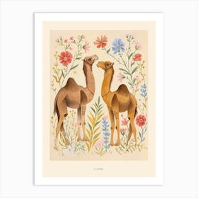 Folksy Floral Animal Drawing Camel 2 Poster Art Print