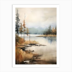 Lake In The Woods In Autumn, Painting 43 Art Print
