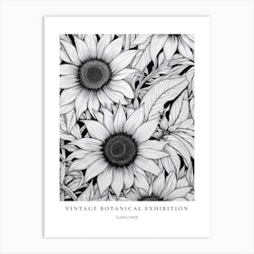 Sunflower B&W Vintage Botanical Poster Art Print