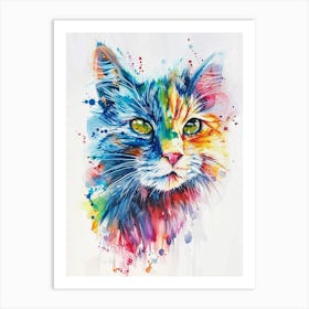 Cat Colourful Watercolour 3 Art Print