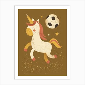 Unicorn Playing Football Muted Pastel 2 Art Print