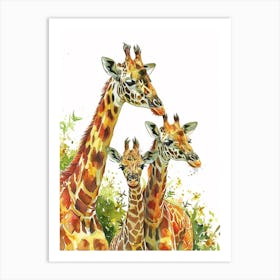 Giraffe Family Watercolour 3 Art Print