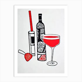 Frozen Strawberry Margarita Picasso Line Drawing Cocktail Poster Art Print