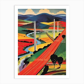 Millau Bridge, France, Colourful 1 Art Print