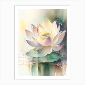 Blooming Lotus Flower In Lake Storybook Watercolour 6 Art Print