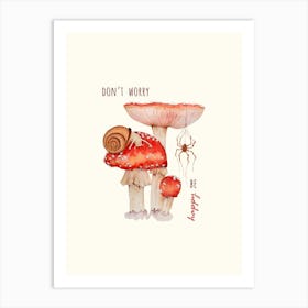 Amanita Mushrooms, Snail and Spider (Watercolor) Art Print