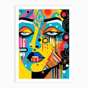 Cyber Geometric Line Illustration Face 3 Art Print