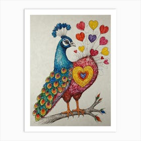 Peacock With Heart Art Print