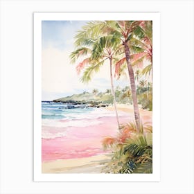 Watercolor Painting Of Anakena Beach, Easter Island 1 Art Print