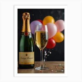 Bottle Of Champagne And Balloons Art Print