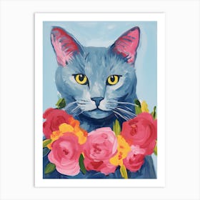 Russian Blue Cat With A Flower Crown Painting Matisse Style 3 Art Print