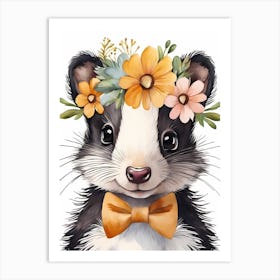 Baby Skunk Flower Crown Bowties Woodland Animal Nursery Decor (11) Art Print
