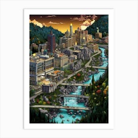 Spokane Washington Pixel Art 7 Art Print