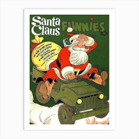 Santa On A Military Jeep Art Print