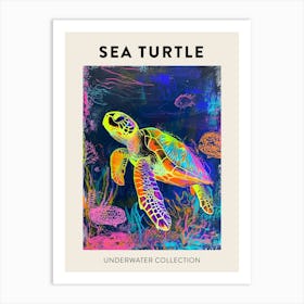 Neon Underwater Sea Turtle Poster 4 Art Print