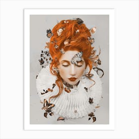 Red Haired Woman With Butterflies Art Print