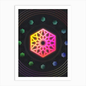 Neon Geometric Glyph in Pink and Yellow Circle Array on Black n.0315 Art Print