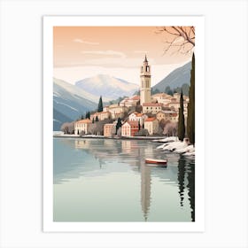 Vintage Winter Travel Illustration Lake Como Italy 3 Art Print