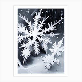 Ice, Snowflakes, Black & White 3 Art Print