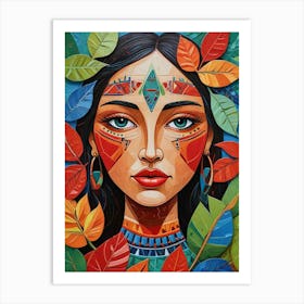 Folk Abstract Face Illustration 3 Art Print (5) Art Print